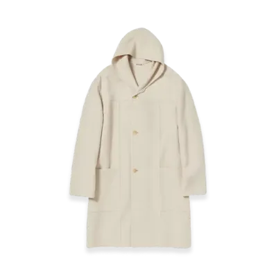 AURALEE Velour Brushed Wool Melton Hand Sewn Hooded Coat 22AW "Ivory White"