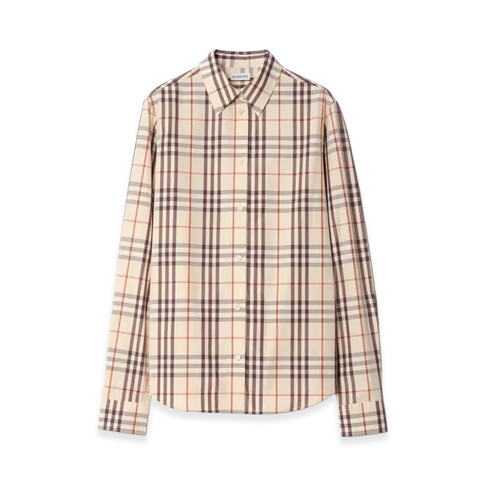 Burberry Women's Regular Fit Check Cotton Shirt "Almond Beige"