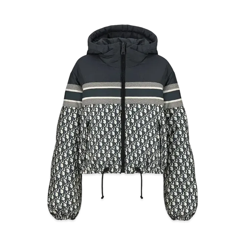 Dior Women's Oblique Quilted Technical Taffeta Reversible Cropped Down Jacket "Blue/Ecru"