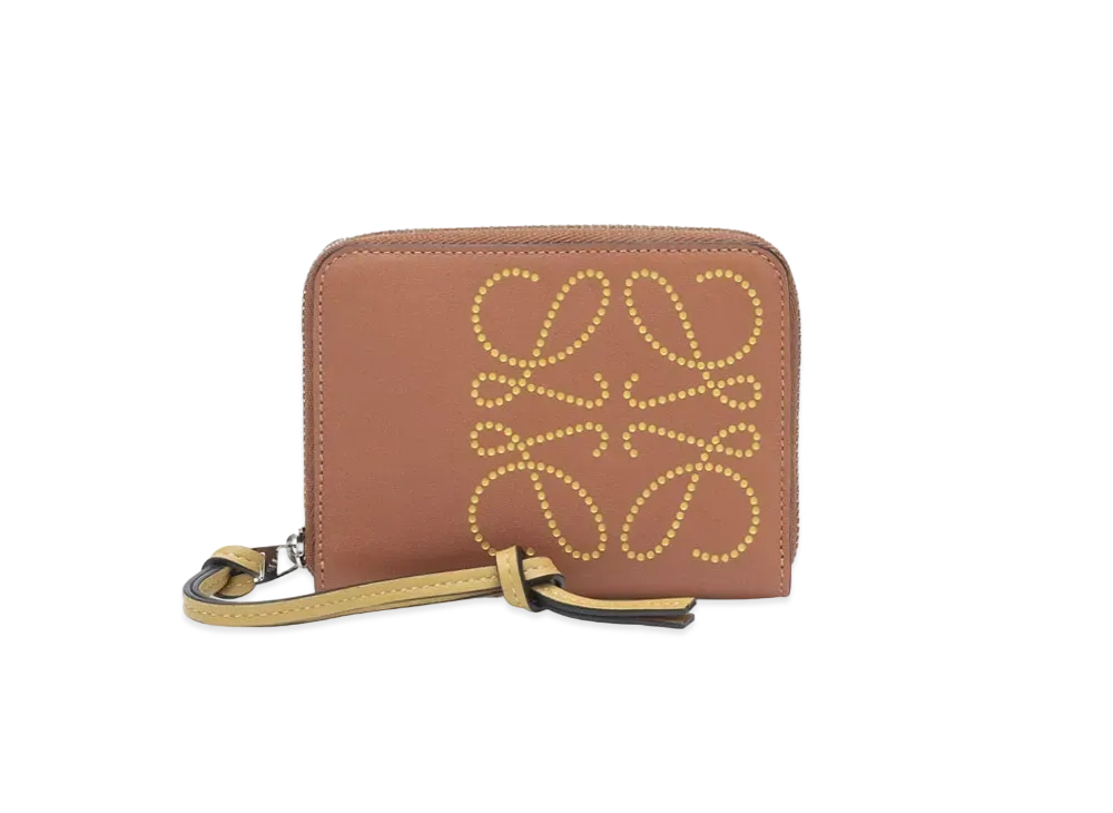 LOEWE 6 Card Zip Wallet In Classic Calfskin "Tan / Ochre"