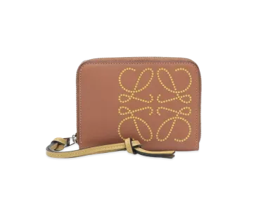 LOEWE 6 Card Zip Wallet In Classic Calfskin "Tan / Ochre"