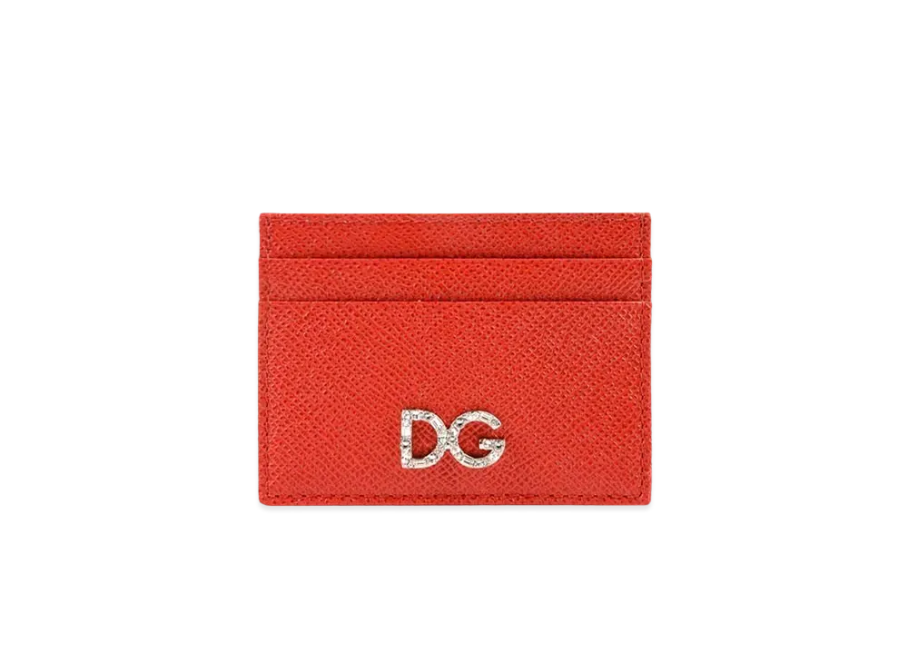 Dolce&Gabbana Credit Card Holder Dauphine Calfskin DG Rhinestone "Red"