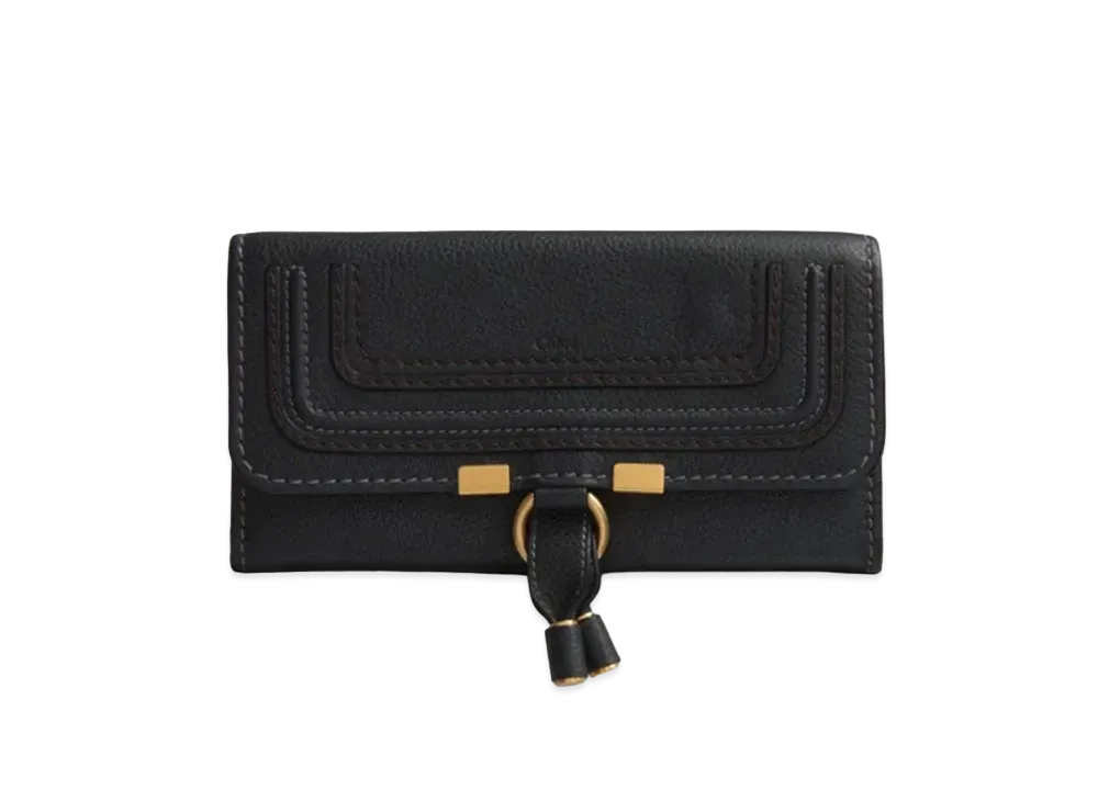 Chloe Marcie Long Wallet With Flap In Grained Calfskin "Black"