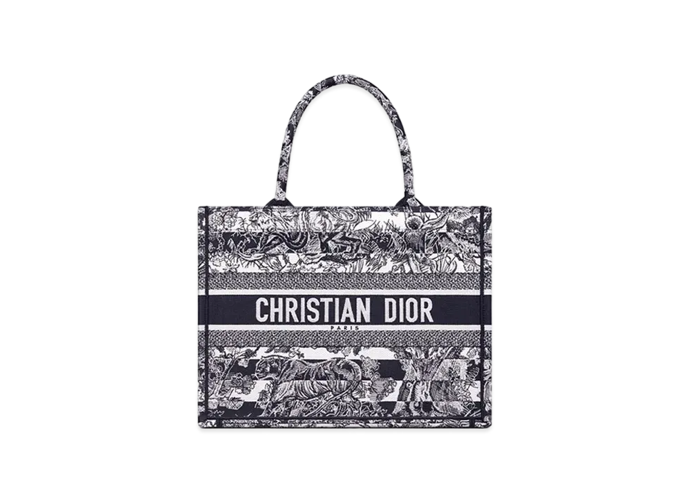 Dior Book Tote Medium Bag Towal De Juy Striped Embroidery "Navy Blue"