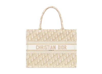 Dior Small Dior Book Tote Gold-Tone Dior Oblique Embroidery "Natural"
