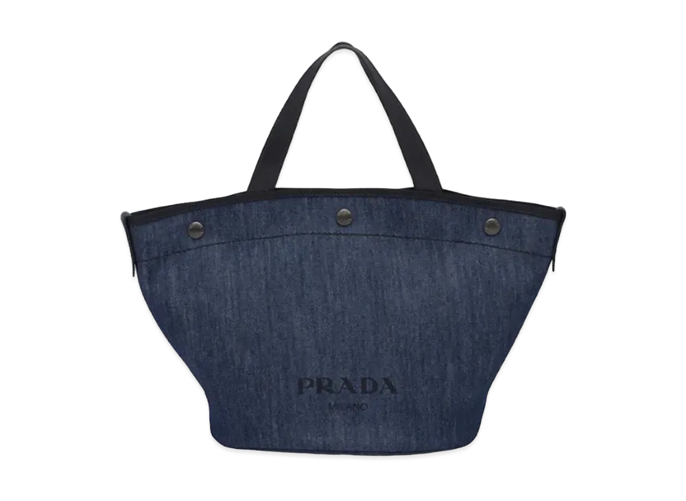 PRADA Denim X Leather Small Tote Bag "Navy/Black"