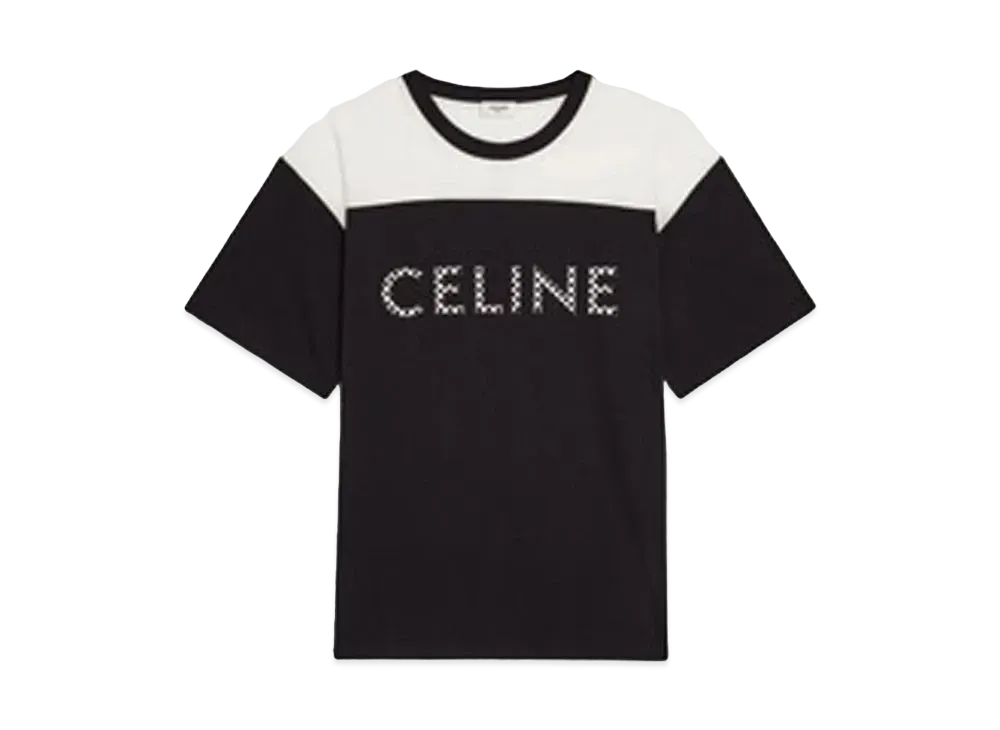 CELINE Loose T-Shirt With Studs / Cotton Jersey "Black/White"