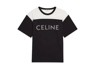 CELINE Loose T-Shirt With Studs / Cotton Jersey "Black/White"