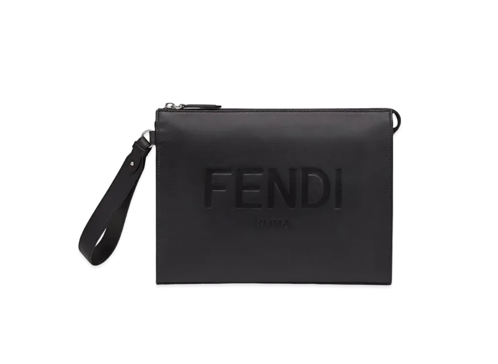 FENDI Flat Slim Clutch Leather Pouch "Black"
