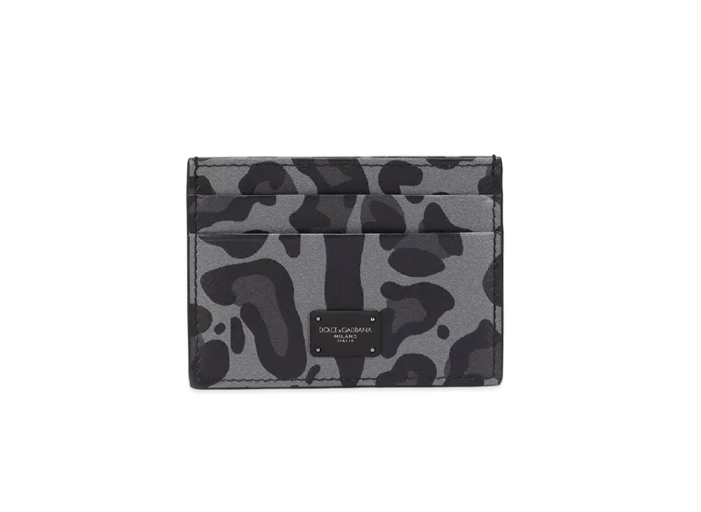 Dolce&Gabbana Credit Card Holder Dauphine Calfskin Gray Base Leopard Print "Multicolor"