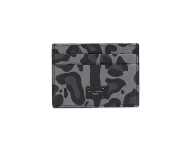 Dolce&Gabbana Credit Card Holder Dauphine Calfskin Gray Base Leopard Print "Multicolor"