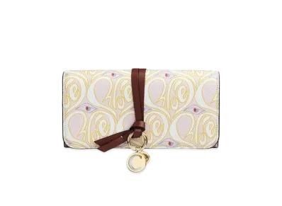 Chloe Women's Alphabet Long Wallet For With Flap In "Hearty"Floral Prints On Grained & Shiny Calfskin "Yellow/Pink"