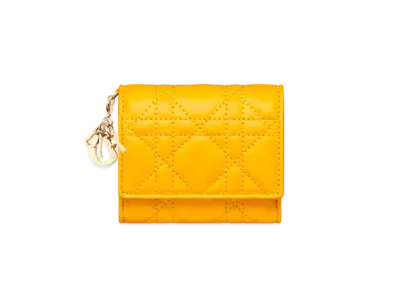 Dior Lady Dior Lotus Wallet Cannage Lambskin "Sunny Yellow"