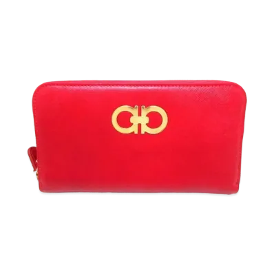 Salvatore Ferragamo Gancini Leather Zip Around Wallet "Red"