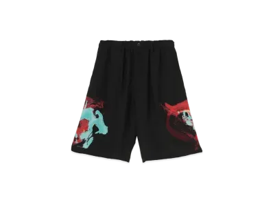 Yohji Yamamoto Pour Homme SILK SATIN ORIGINAL PRINT WIDE ELASTIC PANTS "Black"