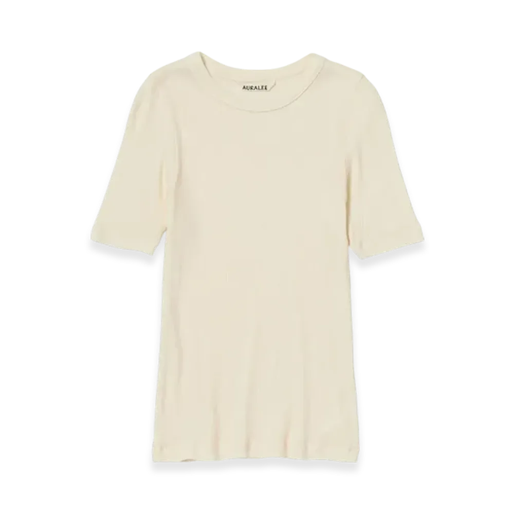 AURALEE Organic Soft Rib Tee "Ivory"