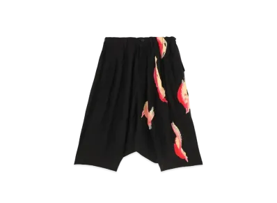 Yohji Yamamoto Pour Homme SILK SATIN PETALS PRINT SARUEL PANTS HALF PANTS "Black"