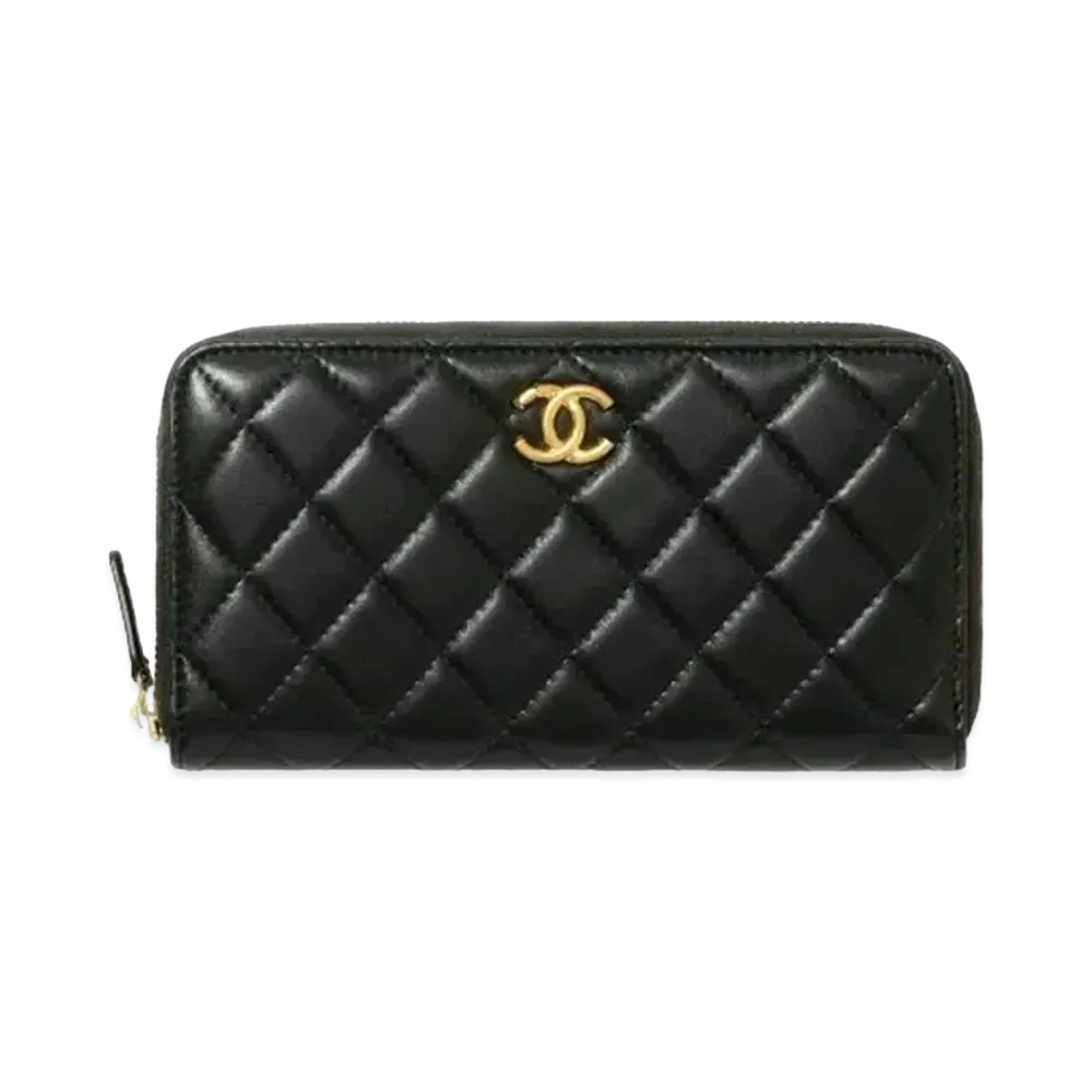 CHANEL Long Zip Wallet Lambskin "Black"