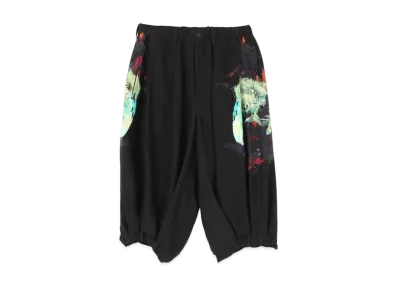 Yohji Yamamoto Pour Homme SILK SATIN EMPTY ROOMS TUB HEM GREEN PAINTED HALF PANTS "Black"