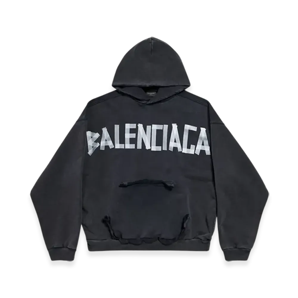 BALENCIAGA Tape Type Ripped Pocket Hoodie "Black Faded"