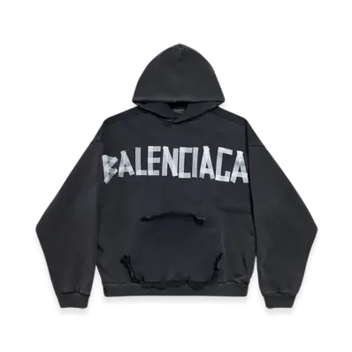 BALENCIAGA Tape Type Ripped Pocket Hoodie "Black Faded"