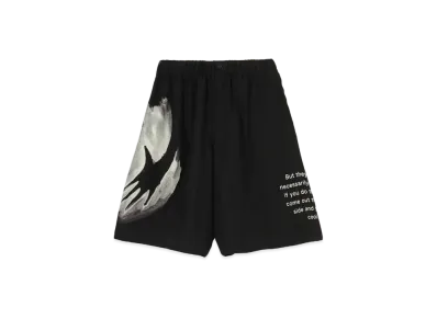 Yohji Yamamoto Pour Homme SILK SATIN PAINTED LEFT HAND&LETTER HALF PANTS "Black"