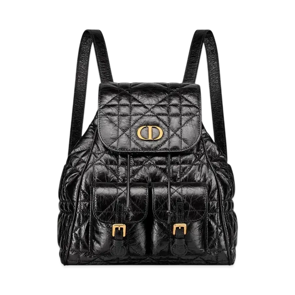 Dior Medium Dior Caro Backpack Macrocannage Crinkled Calfskin "Black"
