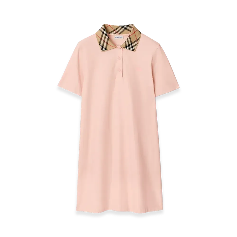 Burberry Women's Check Collar Cotton Polo Shirt Dress "Posy Pink"