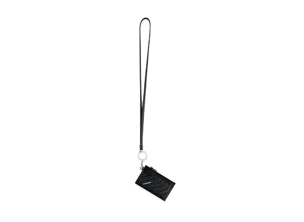 BALENCIAGA Car Card Case On Keyring In Grained Calfskin "Dark Gray"