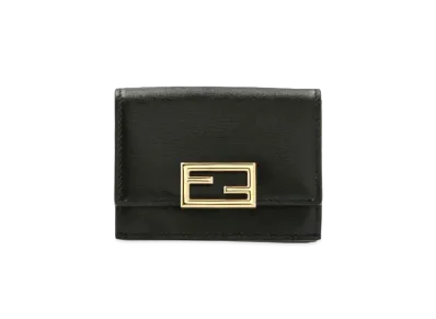 FENDI Micro Three-Fold Wallet Leather Wallet "Black"