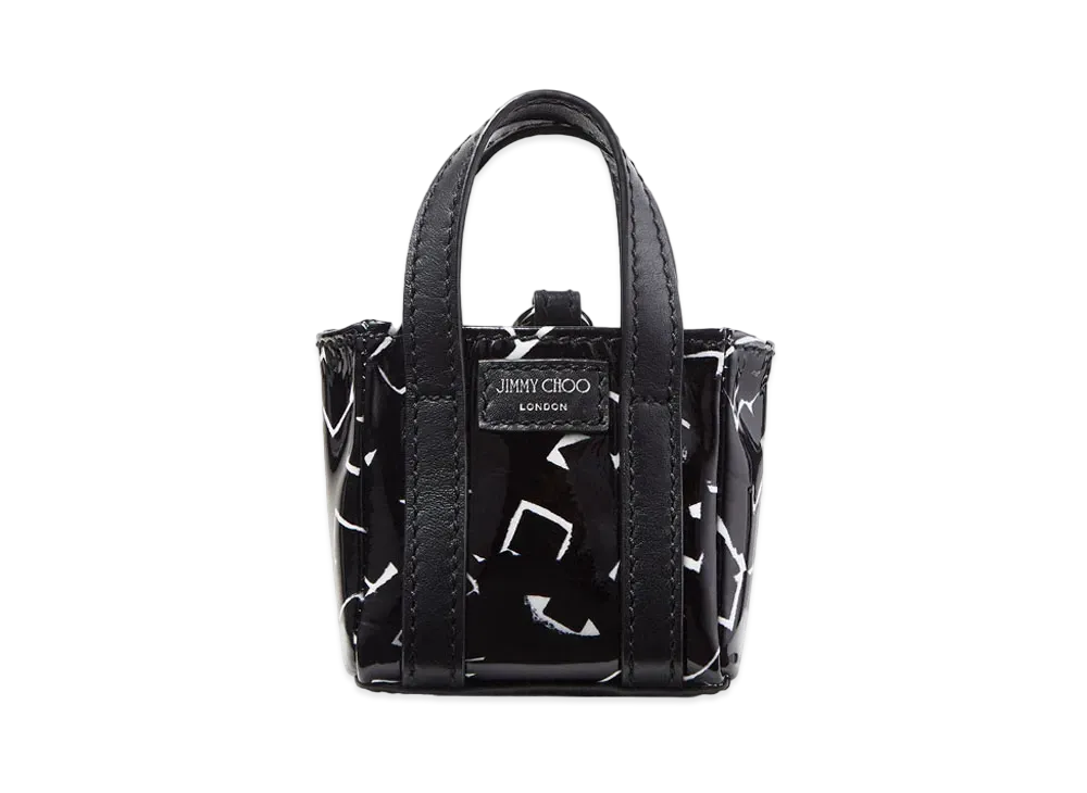 Jimmy Choo JC / Eric Haze Micro Tote Artwork Printed Patent Leather Mini Tote Bag "Black White"