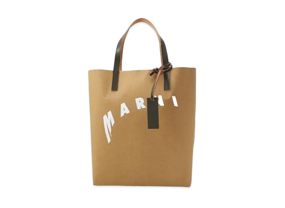 Marni Beige Cellulose Shopping Bag with Calfskin Handles and Distorted Marni Logo