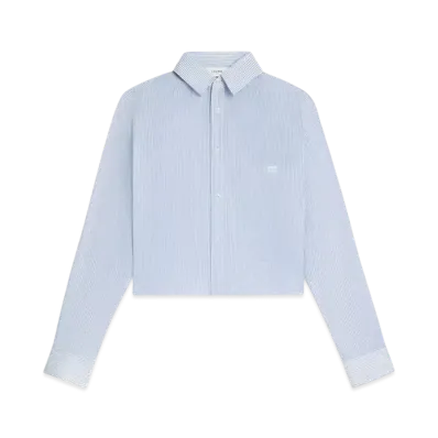 CELINE Women's Cropped Shirt in Striped Cotton Linen "Craie/Bleu Ciel/Marine"