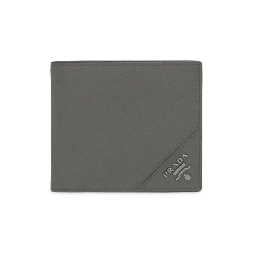PRADA Saffiano Leather Wallet "Baltic Blue/Marble Gray"