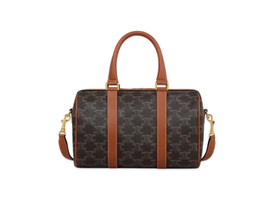 CELINE Medium Boston in Triomphe Canvas and Calfskin "Tan"