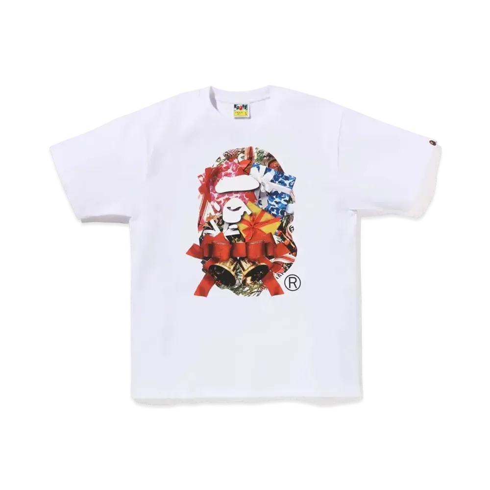 A BATHING APE Christmas Ape Head Tee "White"