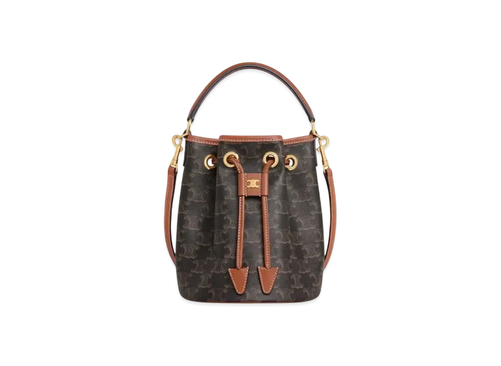 CELINE Teen Clara Bag in Triomphe Canvas and Calfskin "Tan"