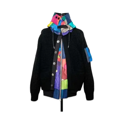 sacai KAWS Nylon Twill x Wool Knit Blouson "Multi"
