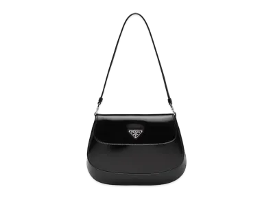 PRADA Cleo Brushed Leather Shoulder Bag With Flap "Black"
