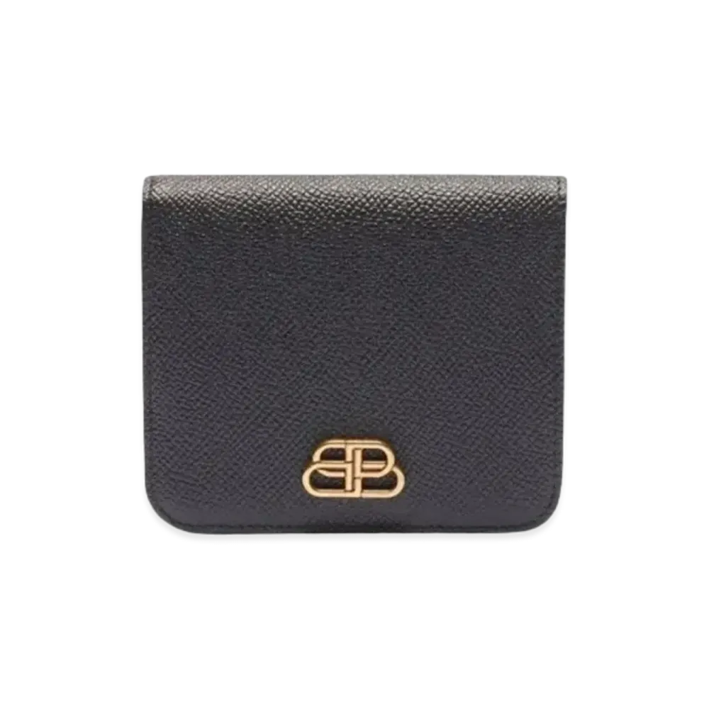BALENCIAGA Small Grain Calfskin BB Mini Wallet "Black"