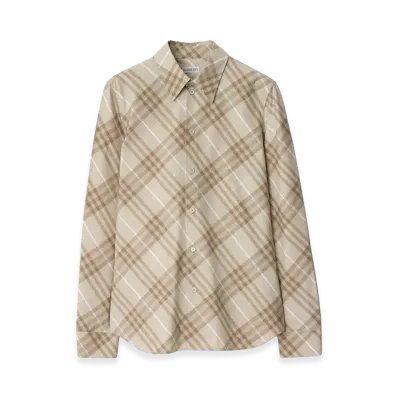 Burberry Women's Slim Fit Check Cotton Shirt "Stone Grey"