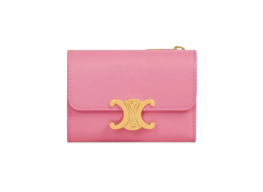 CELINE COMPACT WALLET WITH COIN in Shiny calfskin "Flamingo"