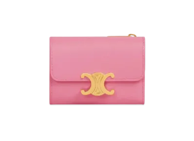 CELINE COMPACT WALLET WITH COIN in Shiny calfskin "Flamingo"