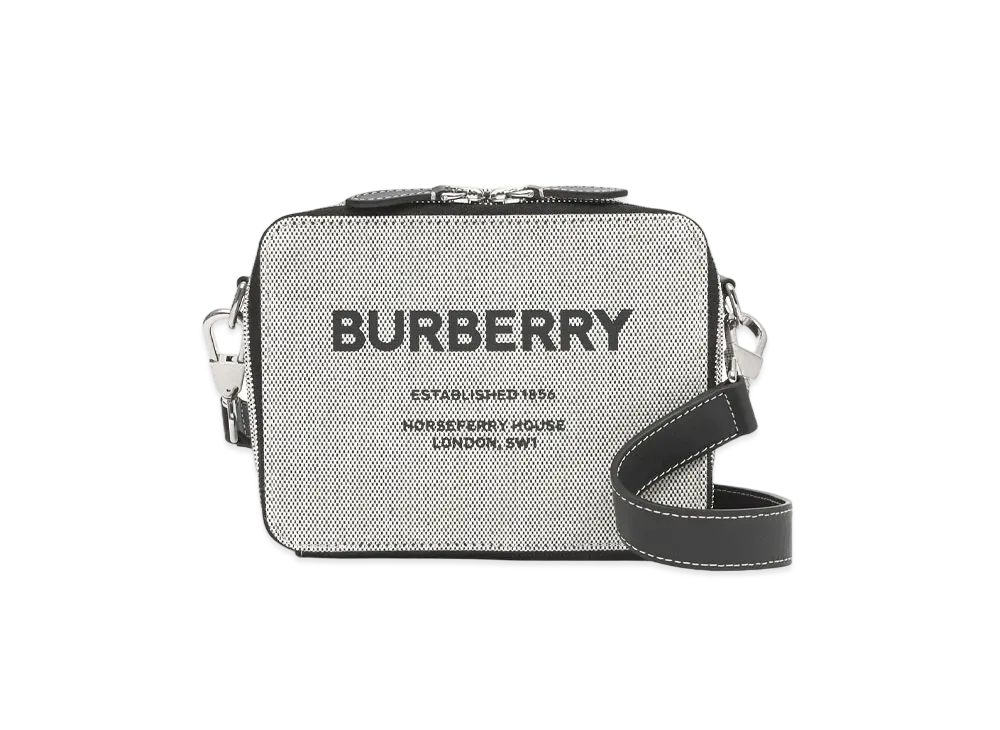 Burberry Horse Ferry Print Canvas & Leather Cross Body Bag "Black"