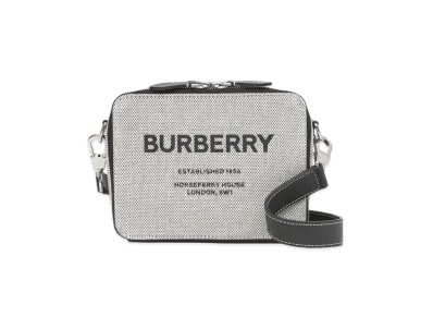Burberry Horse Ferry Print Canvas & Leather Cross Body Bag "Black"