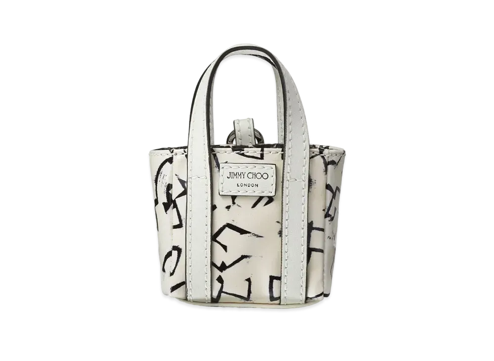 Jimmy Choo JC / Eric Haze Micro Tote Artwork Printed Patent Leather Mini Tote Bag "White/Black"