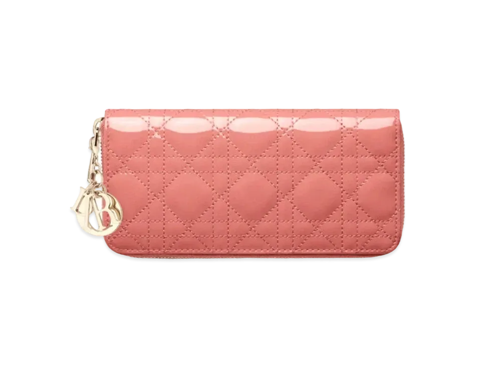 Dior Lady Dior Voyageur Wallet Cannage Patent Calfskin "Dusty Coral Pink"