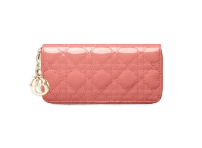 Dior Lady Dior Voyageur Wallet Cannage Patent Calfskin "Dusty Coral Pink"