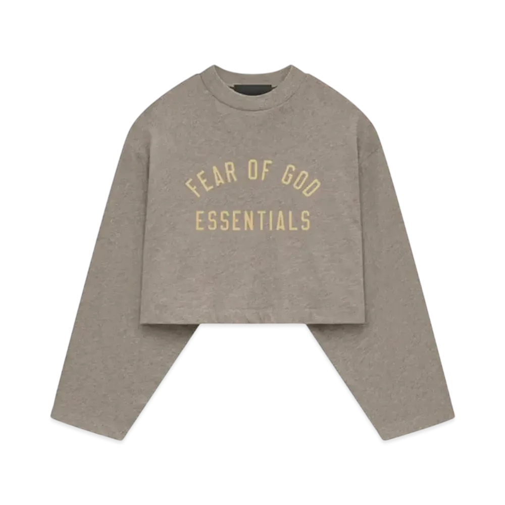 FEAR OF GOD Essentials Women's Tri-Blend Cropped Longsleeve Shirt "Heather Gray"