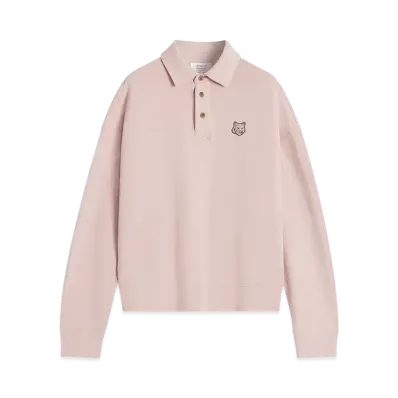 Maison Kitsune Bold Fox Head Fleece Oversize Polo Sweatshirt "Pink Clay"